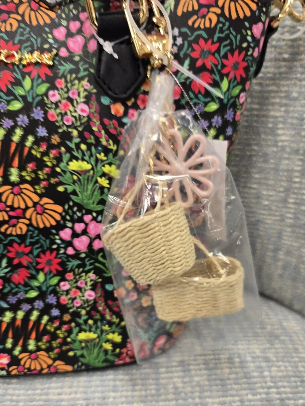 Betsey Johnson Black Floral Mini Tote Handbag